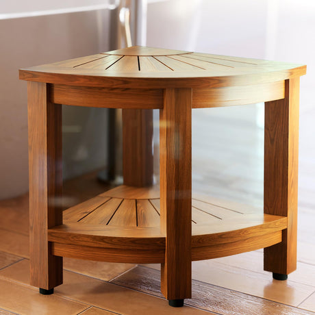 TEAKMAMA Teak Shower Bench 18” Shower Benches for Inside Shower Corner Bench Teak Shower Stool Seat Bathroom Bench with Storage Shelf, Assembly Required TEAKMAMA