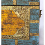 MAKLAINE 32" x 17" Traditional Wood Painted Brass Inlay Storage Trunk/Coffee Table with Hidden Storage, Brass Inlays & Hardware, Handcrafted, Handpainted, No Assembly Required, in Multi-Color Finish MAKLAINE
