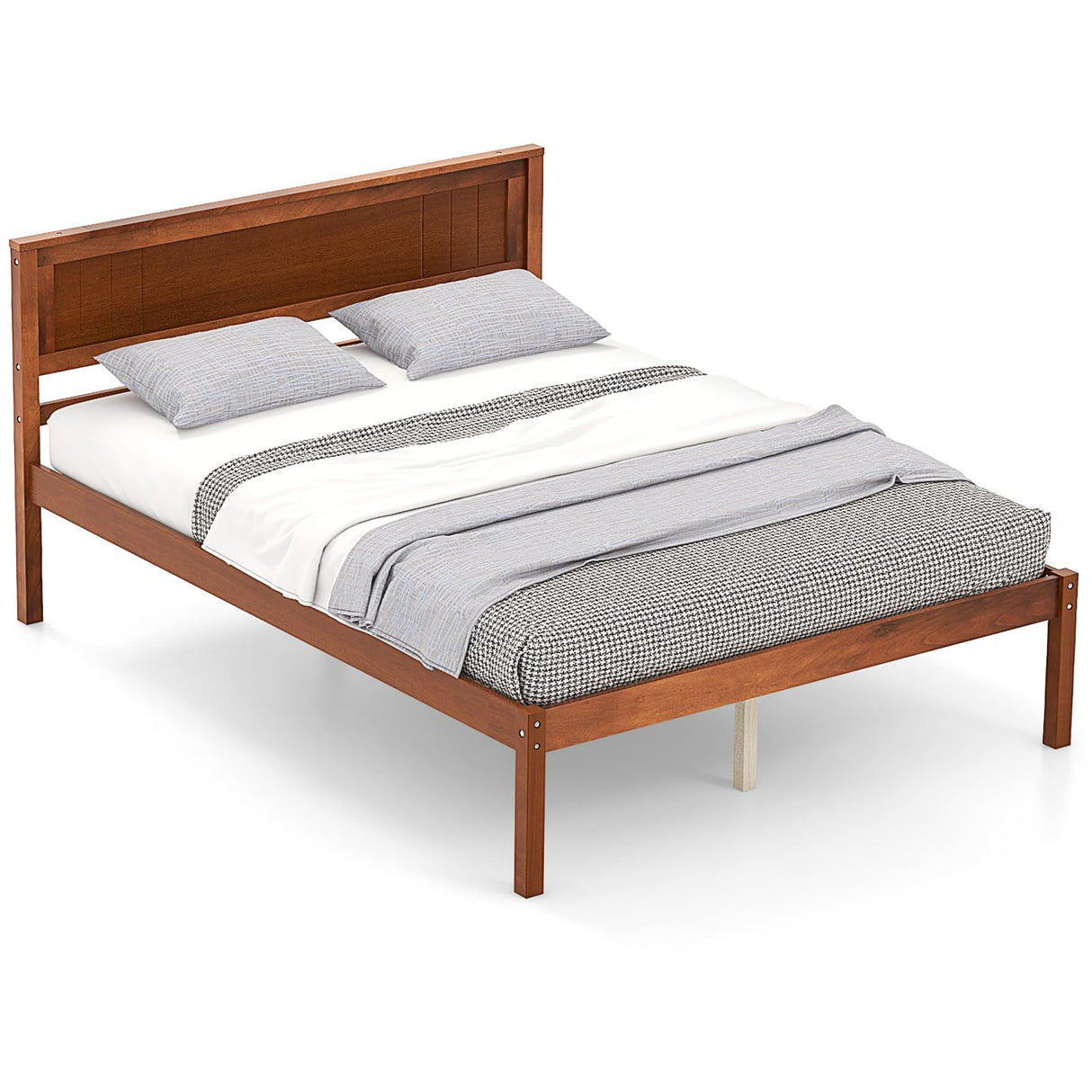KOMFOTT Full Size Wood Platform Bed Frame with Headboard, Solid Wood Bed Frame with Slat Support, 7-Leg Support, Under Bed Storage, 16-Inch Mattress Foundation Bedroom Furniture, No Box Spring Needed KOMFOTT