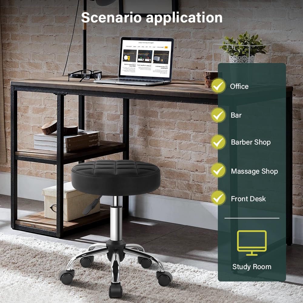 BFTOU Black Classic Swivel Stool with Wheel for Salon Work Home SPA Shop Height-Adjustable and Cost-Effective Rolling Stool Chair Small BFTOU