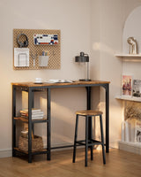 Qsun 3-Piece Bar Table Set for 2, Bar Table with Stools & 2 Storage Shelves, Small Bar Table Set with Glass Rack, Small Kitchen Table for Dining Room, Living Room, Rustic Brown Qsun