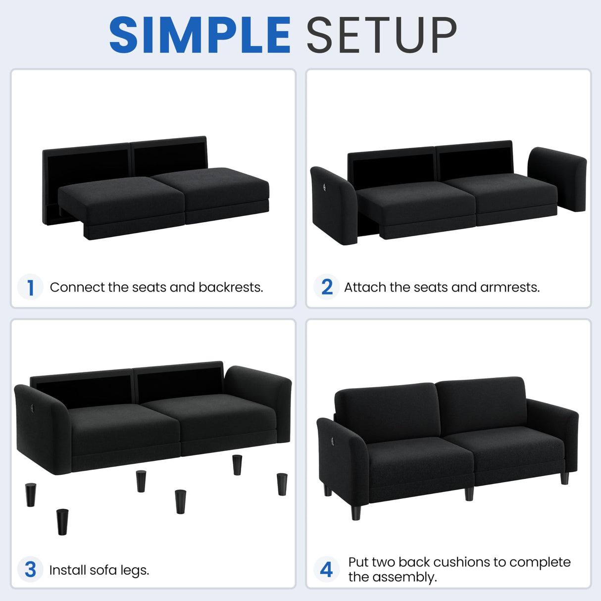 Yaheetech 67" W Fabric Sofa Couch 2 Seater Loveseat Sofa with USB Charging Ports Upholstered Sofa Living Room Office Bedroom, Black Yaheetech