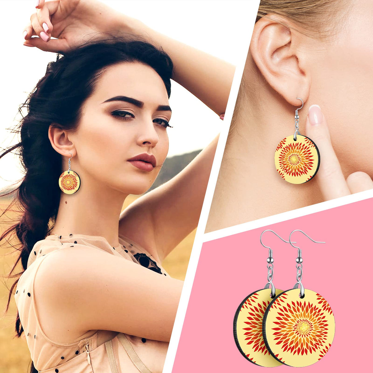 Yaomiao 36 Pcs Christmas Sublimation Blank Earrings Bulk Heat Transfer Earrings Unfinished Wood Transfer White Earring with Hooks for DIY Jewelry Making (Round Style) Yaomiao