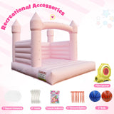 13.8FT White Bounce House Jump Castle for Kids, 100% PVC Indoor Outdoor Inflatable Bounce House, Heavy Duty 750W Air Blower Commercial Bounce House with 2 Balls, Self-Decorated for Party Gaonala