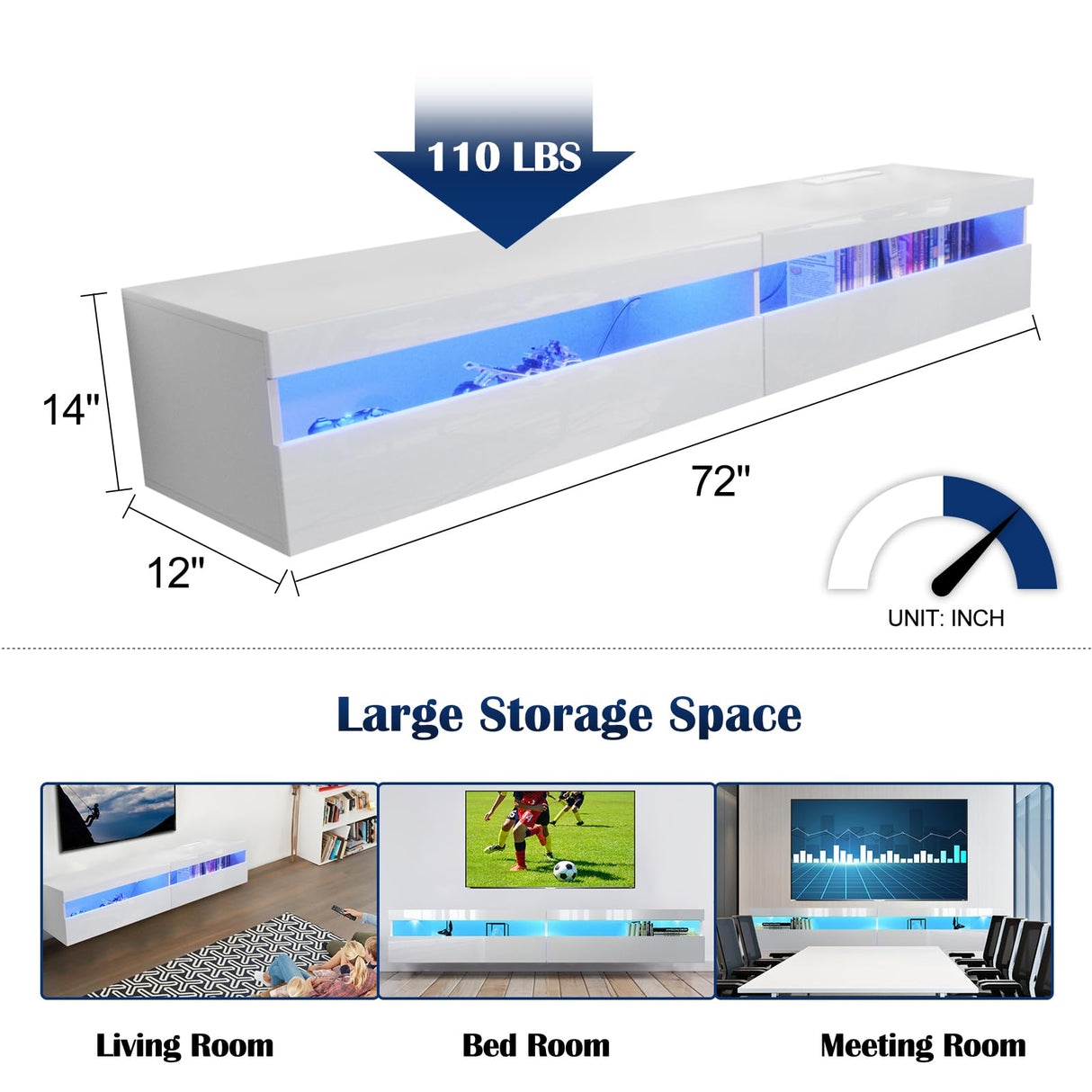 Vmobili Floating TV Stand with Led Lights,71" Wall Mounted Entertainment Center with Storage,TV Cabinet Stand with Power Outlet, Modern Wall Mounted Wood Media Console for Living Room,Bedroom Vmobili