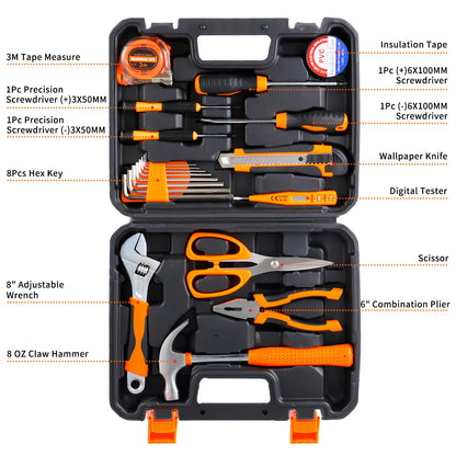 Home Tool Set - 20 Pieces Basic Mechanic Tool Kit with Toolbox Ideal Choice for Household Repair - WoodArtSupply