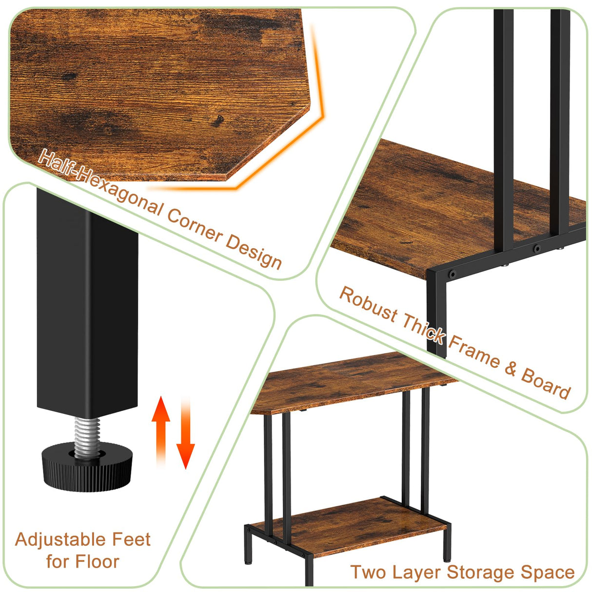 Coffee Table for Living Room, 2 Tier Small Coffee Table with Open Storage Shelf, Center Table Industrial Modern Style Coffee Tables with Wood Tabletop, Rustic Brown CADUKE