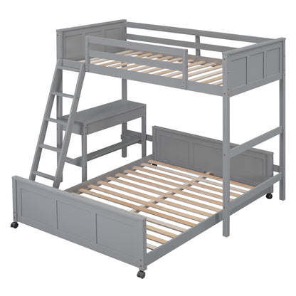 Harper & Bright Designs Twin Over Full Bunk Bed with Desk and Storage Drawers in Grey