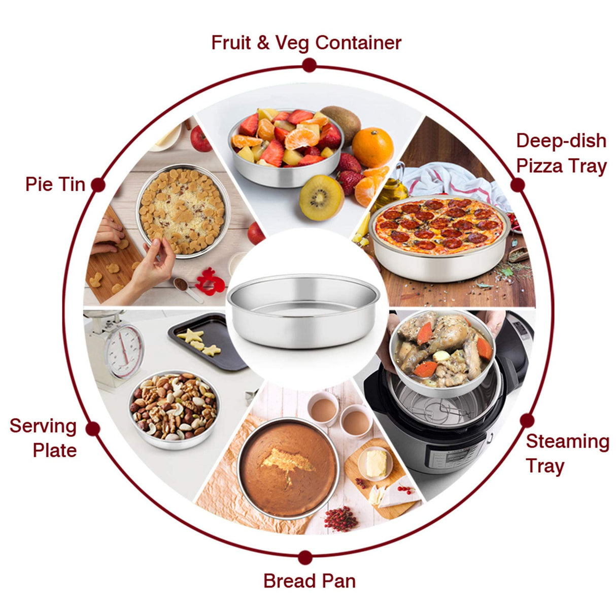 TeamFar 6 Inch Cake Pan, Round Cake Pan Tier Baking Pans Set Stainless Steel, Fit in Pot Pressure Cooker Air Fryer, Healthy & Toxic Free, Mirror Finish & Sturdy, Oven & Dishwasher Safe - Set of 3 TeamFar