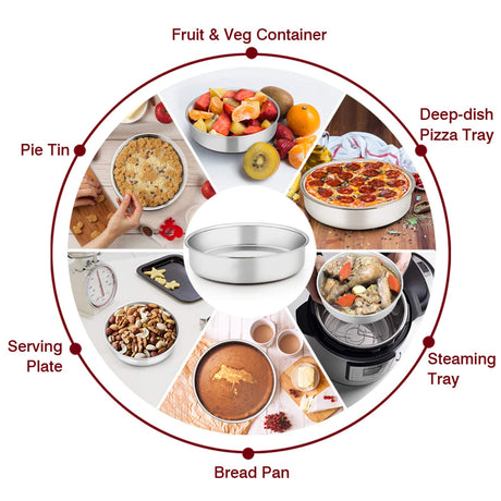 TeamFar 6 Inch Cake Pan, Round Cake Pan Tier Baking Pans Set Stainless Steel, Fit in Pot Pressure Cooker Air Fryer, Healthy & Toxic Free, Mirror Finish & Sturdy, Oven & Dishwasher Safe - Set of 3 TeamFar