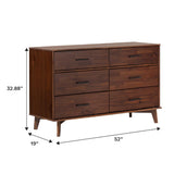 Modern Solid Pine Wood 6-Drawer Dresser with Metal Handles and Generous Storage Space, Walnut Finish Walker Edison