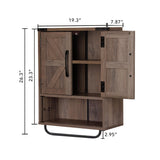 RUSTOWN Farmhouse Wall Storage Cabinet with Two Barn Door, Rustic Mounted Medicine Cabinet with Adjustable Shelf and Towel Bar, 3-Tier Wood Cabinet for Kitchen, Bathroom, Living Room (Washed Oak) RUSTOWN
