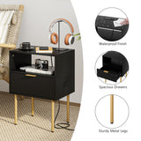 Aienvey Nightstand with Charging Station, Small Side Table, Modern Night Stand with Drawers, Bedside Table for Bedroom, Living Room End Table, Black Stripe Aienvey