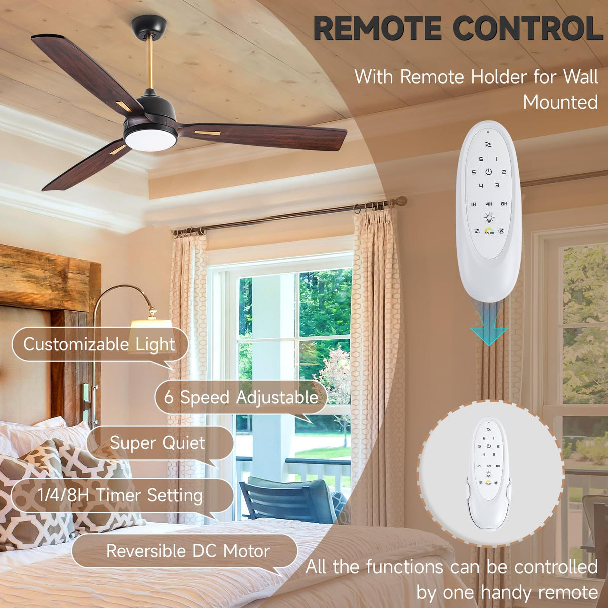 AUNLPB 60 inch Farmhouse Rustic Ceiling Fans with Lights, Solid Wood Ceiling Fan, Outdoor Ceiling Fans for Patios Waterproof, DC Reversible Motor High CFM Large Ceiling Fan for Exterior, Front Porch AUNLPB