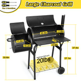 Barrel Charcoal Grill with Offset Smoker, HaSteeL Outdoor BBQ Grill Set of 15, Large Camping Grill for Patio Backyard Garden Smoking Barbecue, Grill Cover, Spatula, Tong, Brush, Fork, Carrying Bag HaSteeL