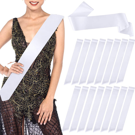 GCTWFYK 16 Pcs White Sashes, Blank Senior Satin Sash 2024 for Pageants, Plain Satin Sashes to Decorate for Beauty Pageant, Birthday, Wedding, Graduation, Party, DIY Supplies GCTWFYK