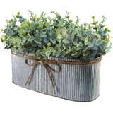 Winlyn Artificial Eucalyptus Arrangement in Rustic Oval Galvanized Metal Planter Box Faux Eucalyptus Bush Greenery Potted Plants for Farmhouse Indoor Home Office Table Centerpiece Kitchen Décor Winlyn