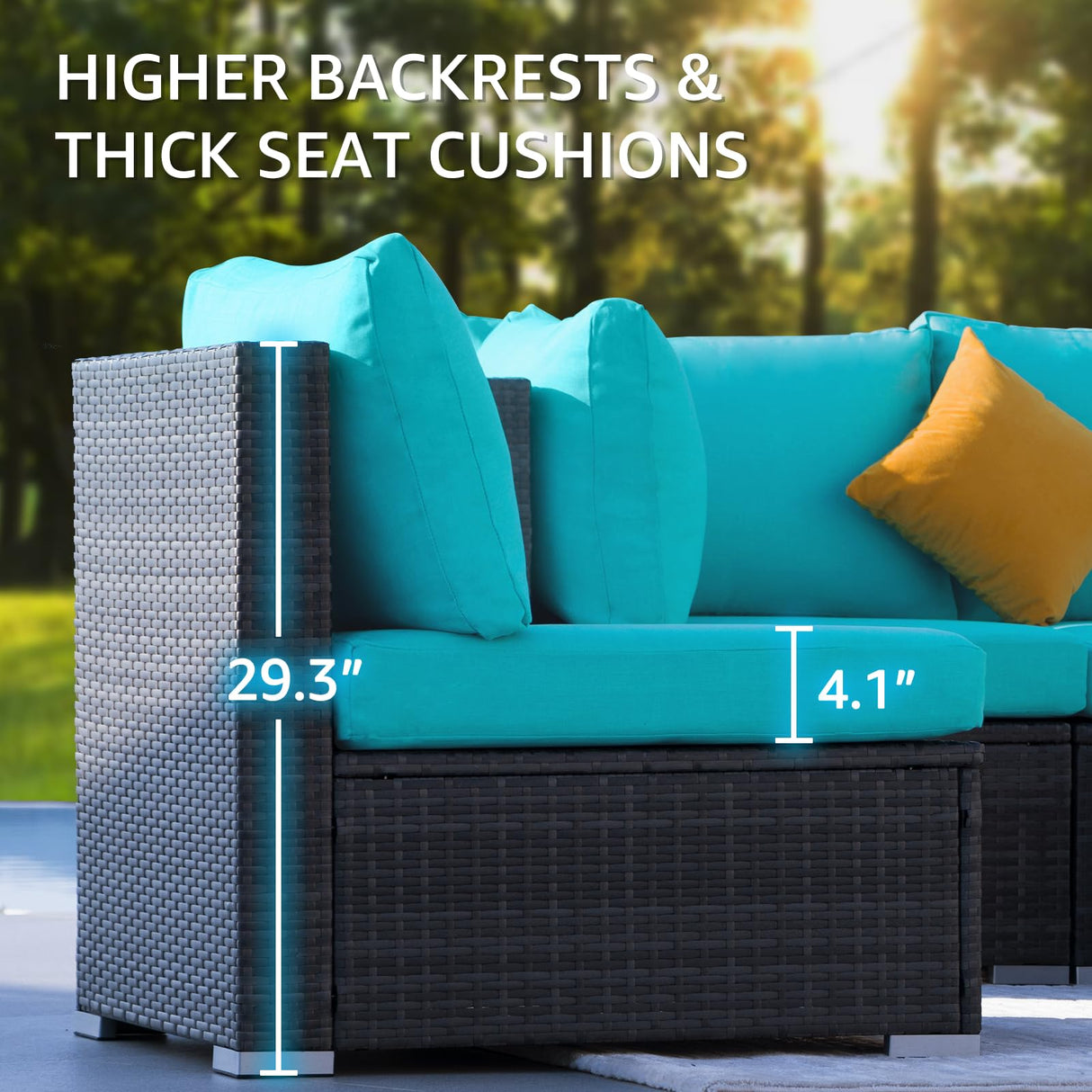 NICESOUL 11-Piece Patio Furniture with Chaise Lounge, Modern Wicker Outdoor Sectional with Fire Pit, Comfortable 29.3'' High-Back Conversation Seating, Heavy Duty All-Weather Couch Set, Grey & Teal NICESOUL
