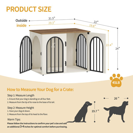 Hzuaneri 31.5'' Wooden Dog Crate Furniture, Indoor Dog Kennel Dogs Cage for Small/Medium Dogs, Heavy Duty Dog Crates Decorative Pet House End Side Table TV Stand, White Brown DFC85114B Hzuaneri