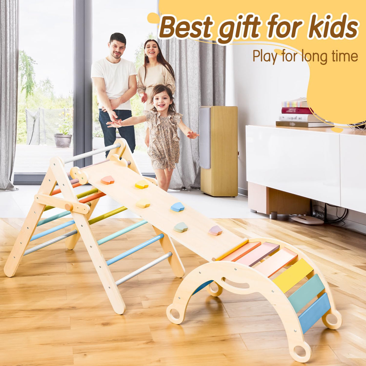 deli Pikler Triangle Set 7 in 1, Adjustable & Foldable Montessori Climbing Set, Large Size Climbing Toys for Toddlers Inside Indoor, Climb Activity Jungle Gym Make a Great Gift for Boys Girls deli