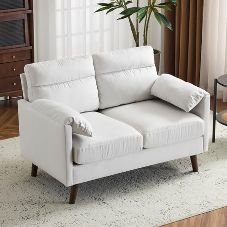 Karl home Mini Loveseat Sofa Couch, 48.8" Small Loveseat with Suede Nap Upholstery for Living Room, Comfy Seating Love Seat for Small Space, Apartment, Home Office, Beige Karl home