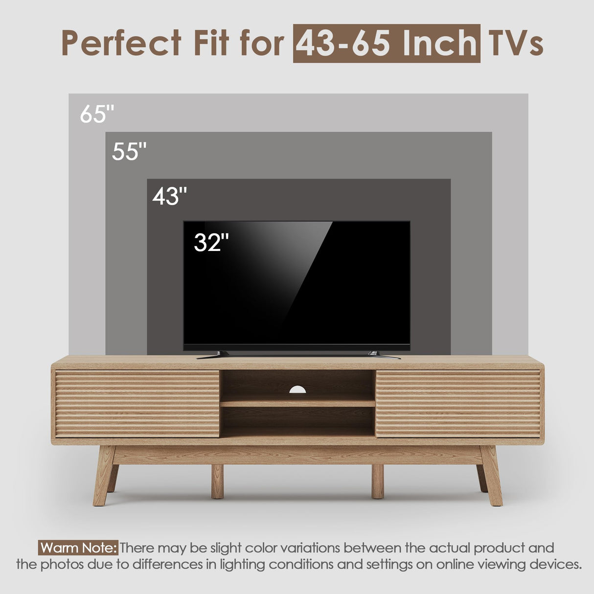 Buytime 59" Mid Century Modern Wood TV Console, Boho TV Stand for 55/60/65 Inch TV, Low Profile Media Console with Fluted Sliding Doors, Modern Entertainment Center for Living Room (Fluted Oak, 59") Buytime