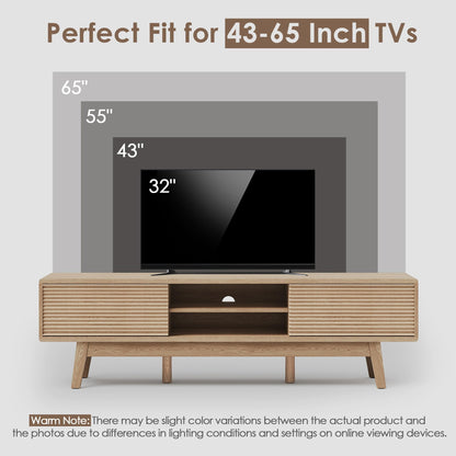 Buytime 59" Mid Century Modern Wood TV Console, Boho TV Stand for 55/60/65 Inch TV, Low Profile Media Console with Fluted Sliding Doors, Modern Entertainment Center for Living Room (Fluted Oak, 59")