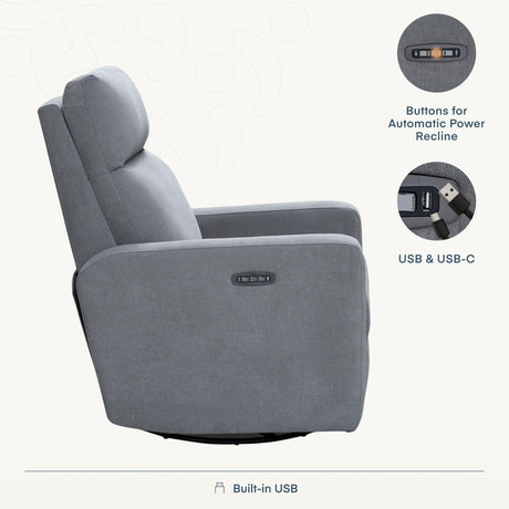 Nurture& The Glider Plus - Premium Nursery Power Recliner | Swivel Chair with Adjustable Head Support and Adjustable Lumbar Support | Built-in USB - The Ultimate Comfort for Nursing, Relaxing (Gray) Nurture&