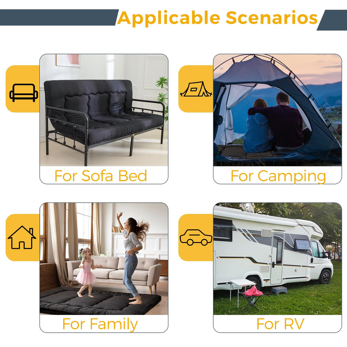 MAXYOYO 6" Extra Thick Japanese Floor Mattress Futon Mattress, Foldable Mattress Tatami Pad Floor Mattress for Adults Floor Bed Roll Up Mattress Guest Mattress, Black, Full MAXYOYO