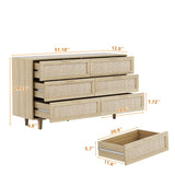 Angel Sar Rattan Dresser for Bedroom, 6 Drawer Wide Dresser, Boho&Farmhouse Chest of Drawers, 51" Clothes Storage Cabinet, Metal Handle&Wood Legs for Hallway, Living Room, Bedroom, Wood Angel Sar