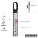 KitchenAid KQ907 Curved Stainless Steel Paddle Style Candy and Deep Fry Thermometer with pan clip, TEMPERATURE RANGE: 100F to 400F, Black KitchenAid