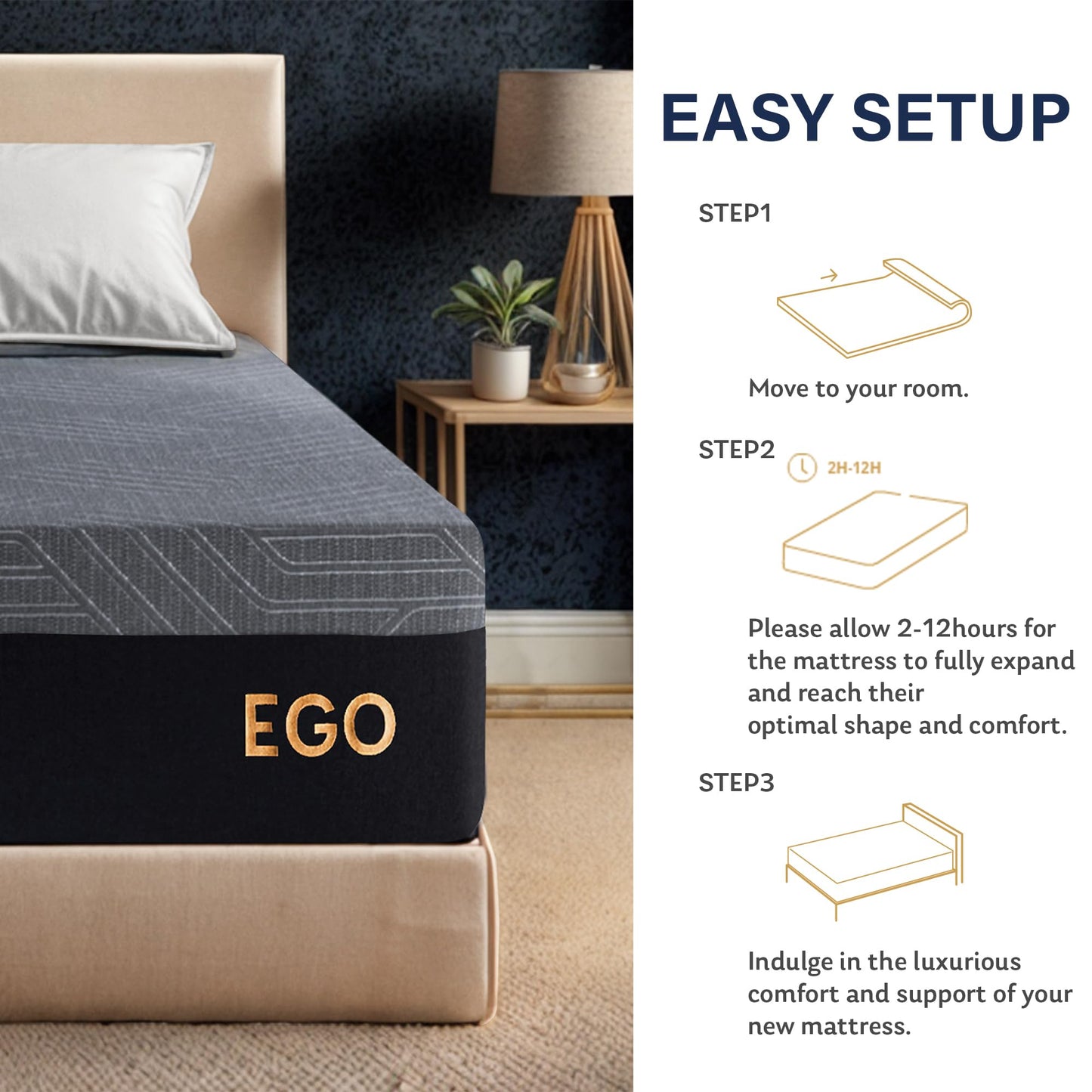 EGOHOME 10 Inch Full Mattress, Copper Gel Cooling Memory Foam Mattress for Back Pain Relief,Therapeutic Double Mattress Bed in a Box, Made in USA, CertiPUR-US Certified, 54x75x10 Black