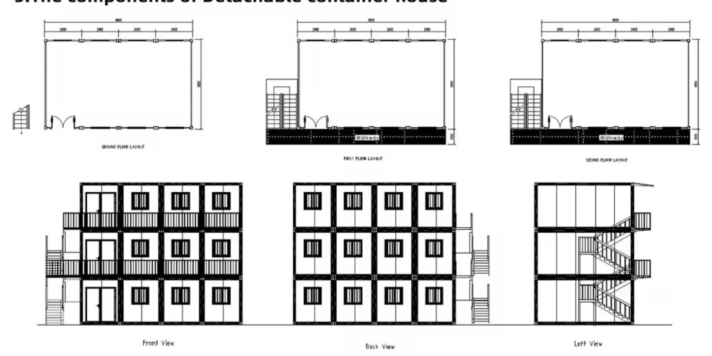 Double story, Fully equipped bathroom, 2 bedrooms prefab container house. 20ft home with stairs - WoodArtSupply