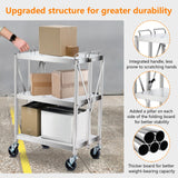 Agrestem Portable Folding Service Cart, 3 Shelf Stainless Steel cart, 3 Stainless Steel Shelves Up to 440 lbs Load Capacity, Folding Collapsible Service Cart for Office Home Warehouse Agrestem