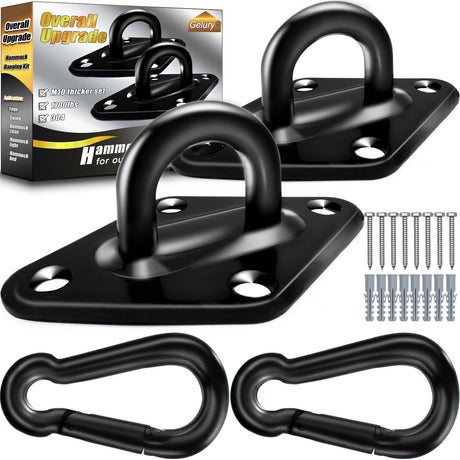 Gelury [Upgraded] Hammock Hooks Heavy Duty, 1700lbs Capacity Hammock Hanging Kit, 2pcs 10MM 304 Stainless Steel Pad Eye Hooks for Porch Swing Hanging, Hammock Chair, Wall Ceiling Mount Hanger Gelury