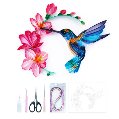 Uniquilling Quilling Kit, Paper Quilling Kits, 8 * 10-in Flower& Hummingbird Paper Filigree Kits with Quilling Tools& Using Manual, DIY Quilling Artwork Modern Wall Art for Living Room