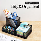 M&G Mesh Pen Holder Desk Organizers Pencil Holder for Desk Black, 3 Compartments Metal Office Supply Organizer with Sticky Notes Holder for School Home Office M&G