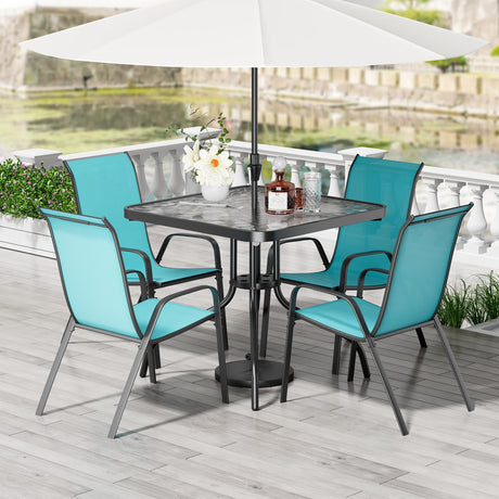 TLSUNNY Patio Dining Set 5 Pieces, All Weather Outdoor Furniture W/30"X 30" Table and 4 Stackable Textilene Chairs, Metal Table and Chairs for Lawn, Garden, Poolside, Backyard (Umbrella not Included) TLSUNNY