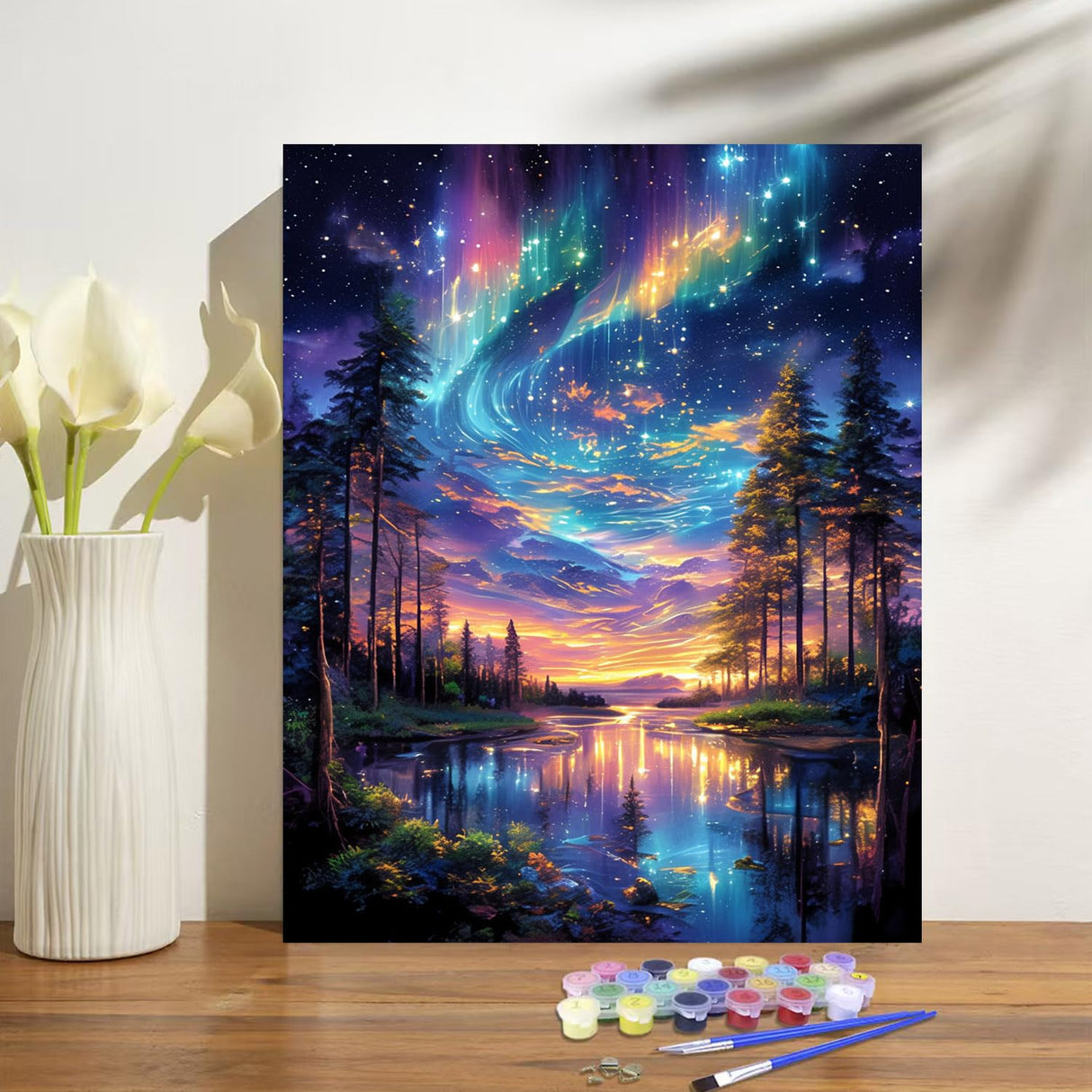 obterie Starry Night Paint by Numbers Kit for Adults Beginner Tree Oil Painting Kit Adult Paint by Number Kits on Canvas DIY Painting for Beginners Art by Numbers for Gifts Home Wall Decor 16x20 Inch obterie