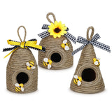 Rustic Bumble Bee Hive Decor - 3 Pack Natural Bee House, Spring/Summer Farmhouse Kitchen Table Tiered Tray Decor CRCZK