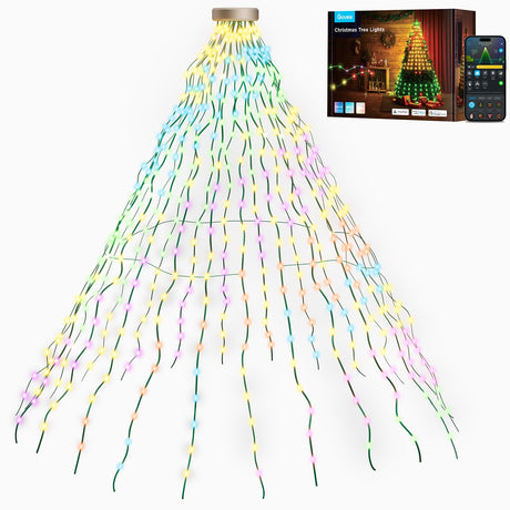 Govee Christmas Tree Lights, Smart RGBIC 480 LEDs Christmas Lights Outdoor, 6.6ft × 24 String Lights for Holiday Decor, IP65 Waterproof, Music Sync, Voice Control, 60+ Scene Modes, Green Wire Govee