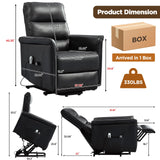 MANBUR Power Lift Recliner for Elderly with Vibration Massage and Lumbar Heat, Electric PU Leather Lift Chair, Adjustable Reclining Chair with Side Pockets,LED Light,USB Port for Small Space(Black) MANBUR