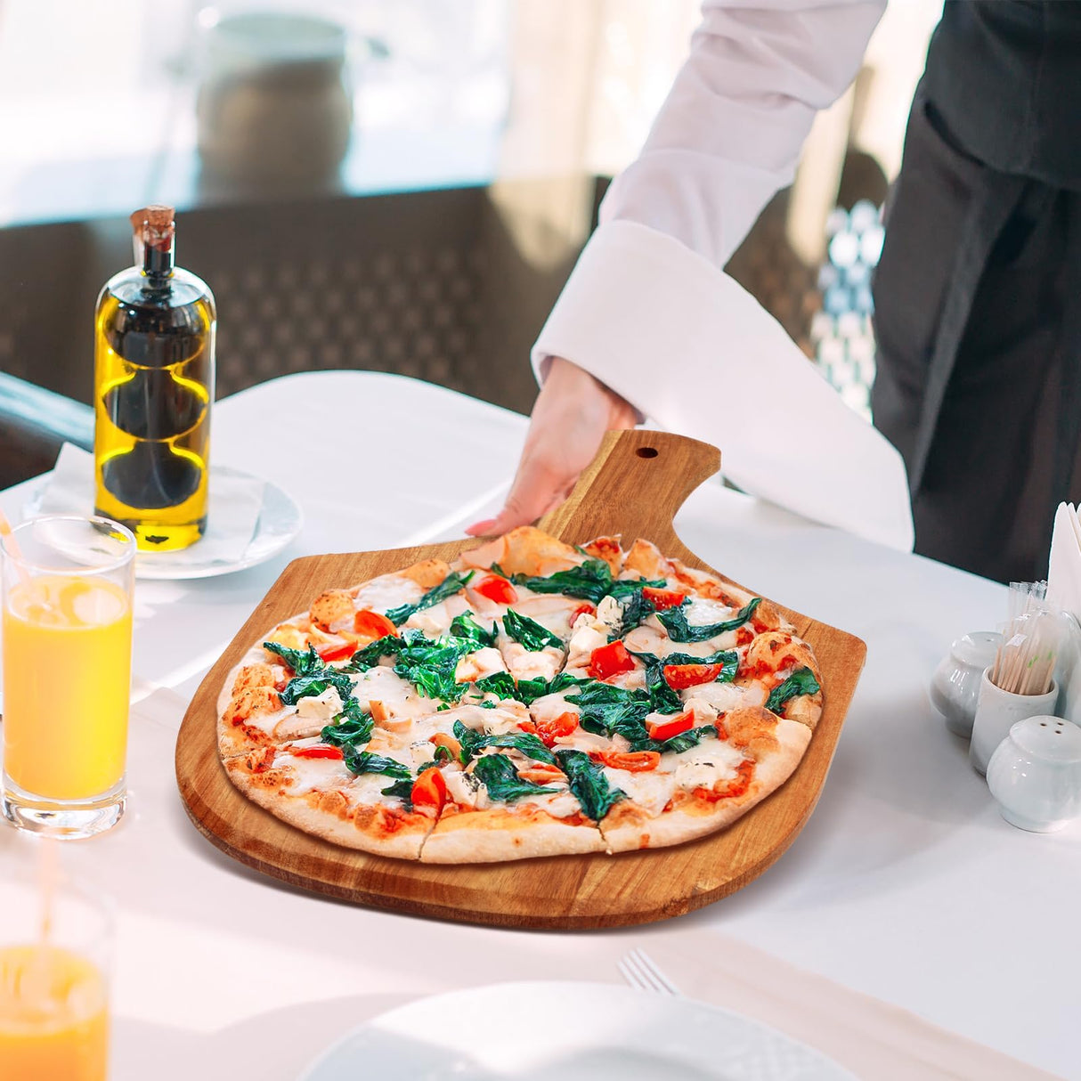 Roshtia 12 Pcs Pizza Peel, 17 x 12 Inches Wooden Pizza Peels for Making Pizza Wooden Pizza Paddle with Handle Hanging Pizza Cutting Board Spatula Paddle for Bread Cheese Kitchen (Acacia Wood) Roshtia