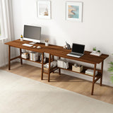 NELYE 2-Person Writing Desk with Bookshelf - 110" Wooden Extra Long Home Office Work Table, Double Study Computer Workstation with Storage Shelves in Walnut, 110" W x 24" D NELYE