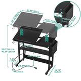 YITAHOME Height Adjustable Table with Charging Station, Portable Desk with Wheels, Small Standing Rolling Computer Desk with Tiltable Tabletop and Storage Bag, Black YITAHOME