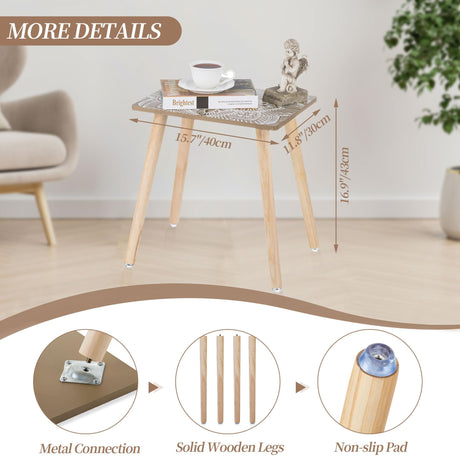 Hanobe Small Side Coffee Table: End Table for Living Room Spaces - Wooden Table Bedside Home Boho Decor Rectangle Brown Hanobe