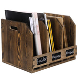 MyGift Rustic Burnt Brown Wood Office Desktop Document File Folder Binder Storage Organizer Rack with 3 Compartments and Chalkboard Labels MyGift