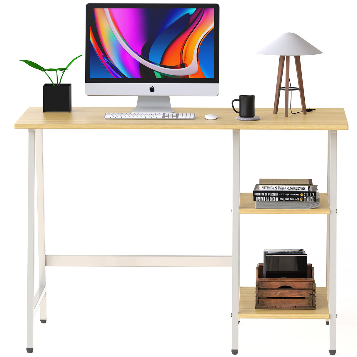SHW Trestle Home Office Computer Desk, Oak SHW