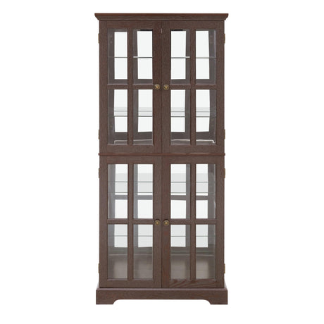 Eyisean 69" H Lighted Curio Display Cabinet, Glass Display Cabinet with 4 Glass Doors and Adjustable Shelves for Collectibles, Light Bulb Included, Vintage Showcase for Home Office Display (Cherry) Eyisean