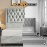 Jocisland Queen Size Bed Frame with 51.6” Wingback Tufted Velvet Headboard, Modern Upholstered Platform Bed, No Box Spring Needed, Easy Assembly, Light Grey Jocisland